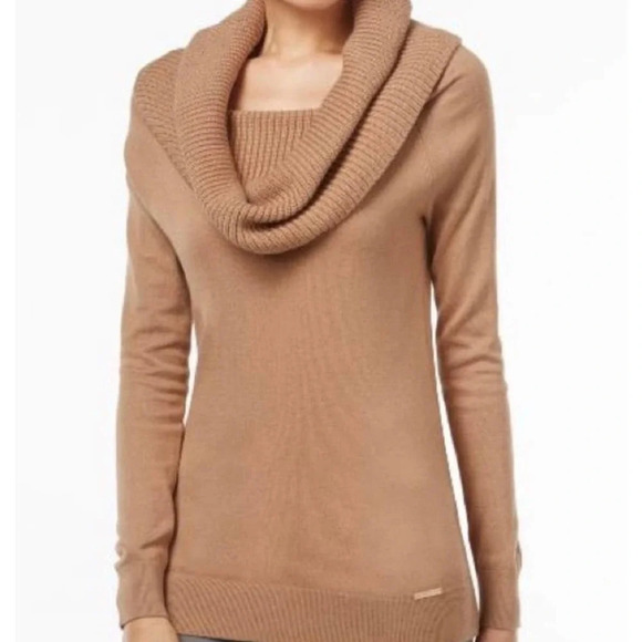 MICHAEL Michael Kors Camel Knit Sweater with Large Cowl Neck Size Small - Picture 2 of 12